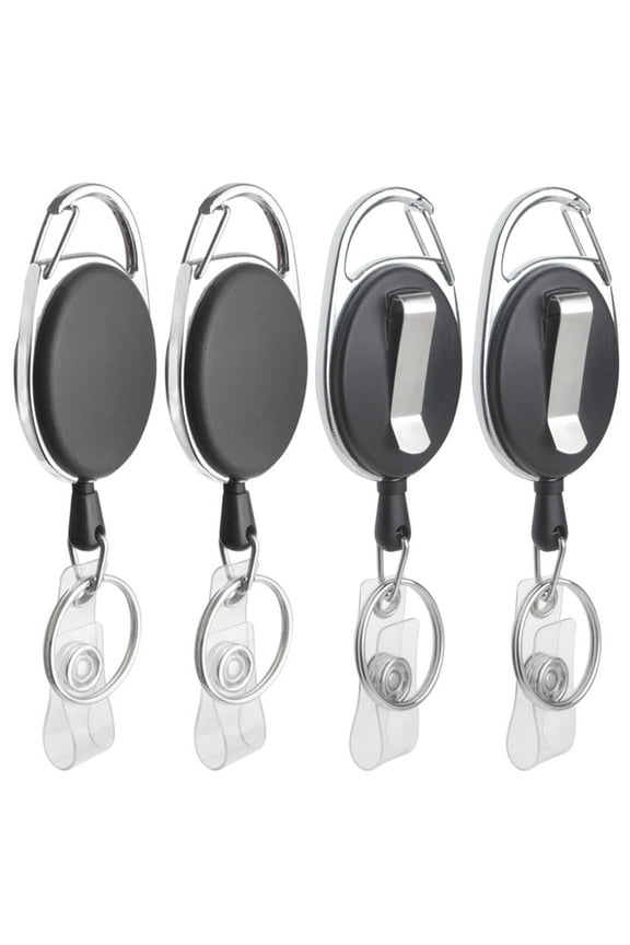 4 Packs Retractable Keychain Badge Holder with Carabiner Reel Belt Clip and Key Ring