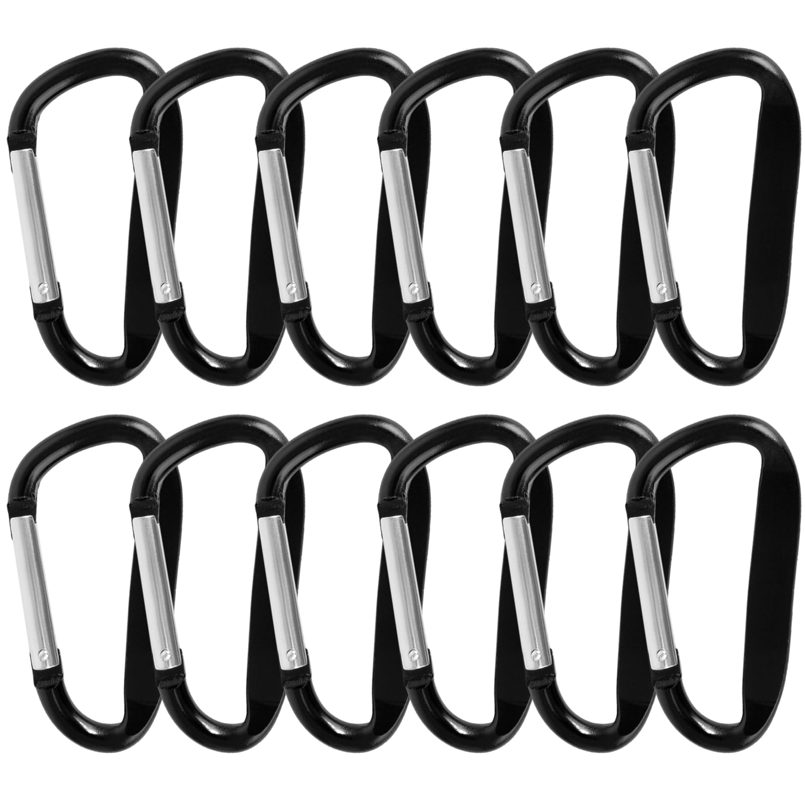 GOGO 48Pcs Carabiner 3-Inch Black Keychain Clip, D Shape Aluminum Metal Carabiner Hook
