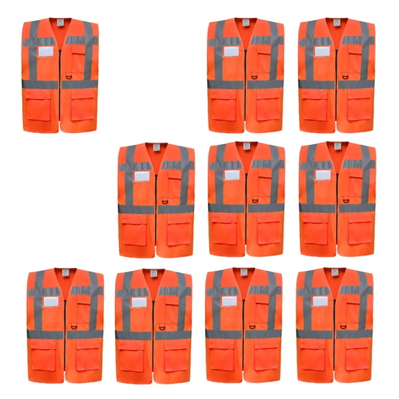 GOGO 5 Pockets High Visibility Safety Vest with Reflective Strips, 10 Pack Working Uniform Vest-Neon Orange-XL
