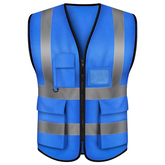 GOGO 5 Pockets High Visibility Zipper Front Breathable Safety Vest with Reflective Strips, Uniform Vest-Blue-L