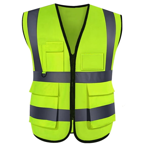 GOGO 5 Pockets High Visibility Zipper Front Breathable Safety Vest with Reflective Strips, Uniform Vest-NeonGreen-S