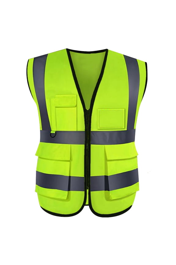 5 Pockets High Visibility Zipper Front Breathable Safety Vest with Reflective Strips, Uniform Vest-NeonGreen-S