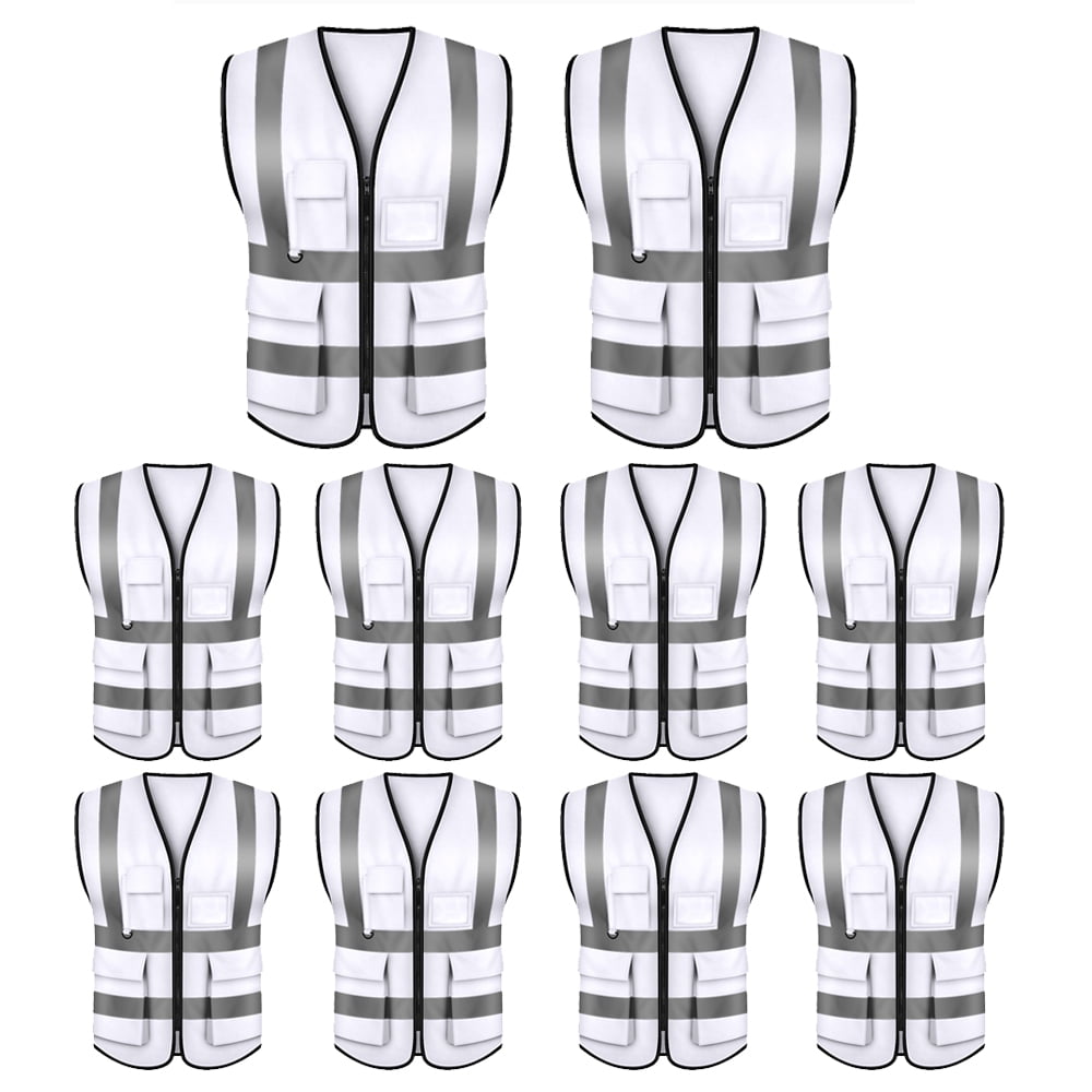 GOGO 5 Pockets High Visibility Zipper Front Safety Vest with Reflective ...