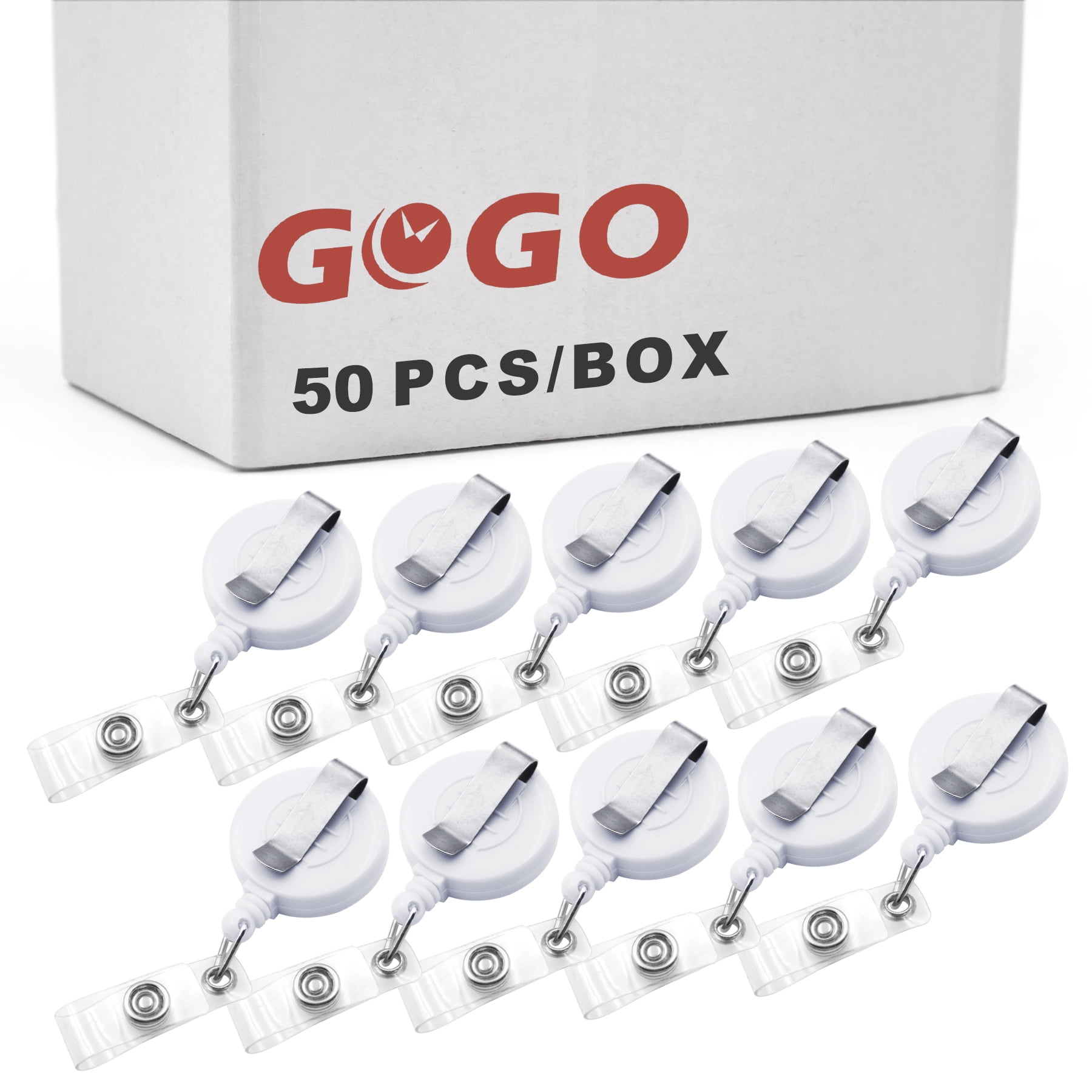 GOGO 50 PCS Wholesale Retractable Badge Reel Name Tag Holder Reel Key Clip-Solid White-50 Pcs