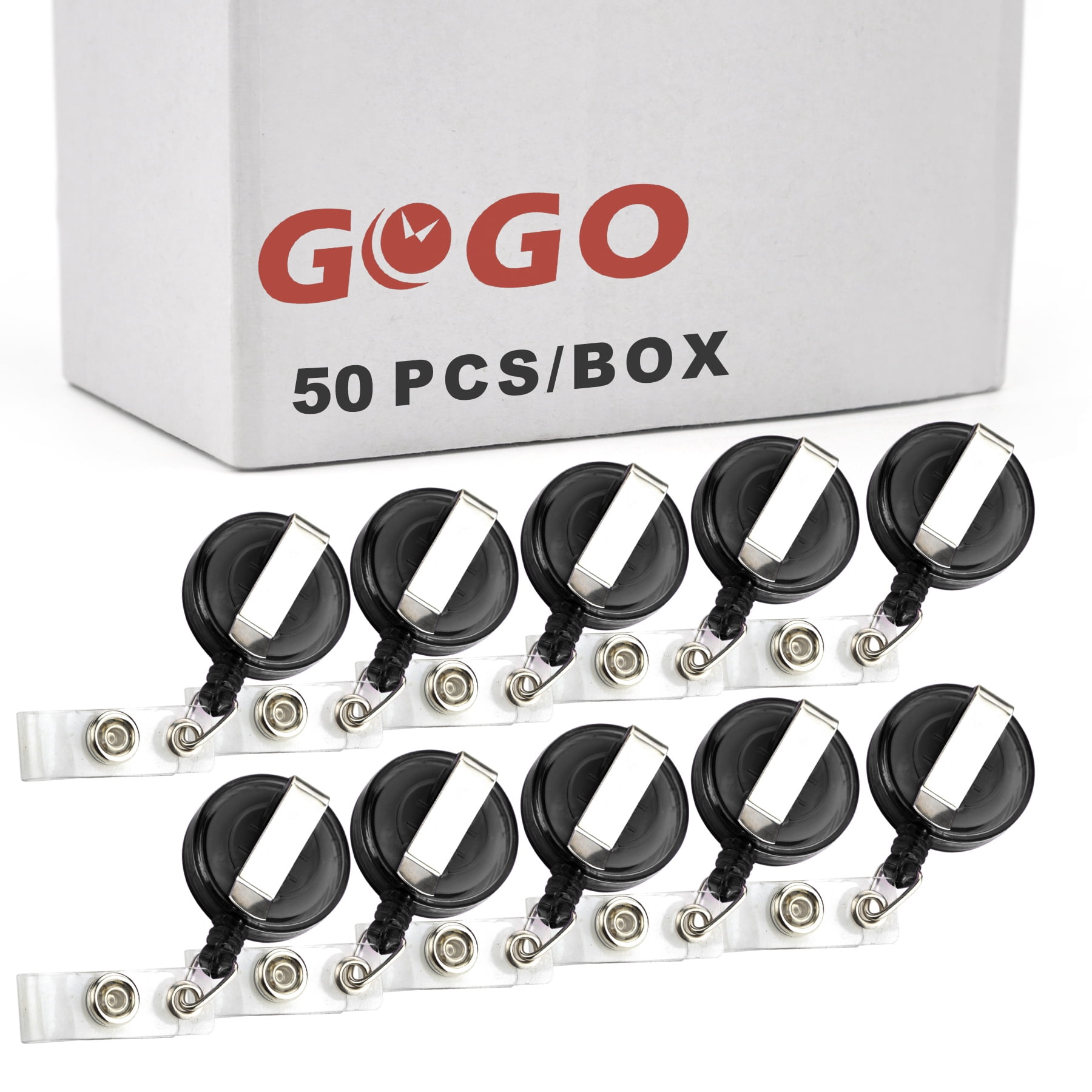 GOGO 50 PCS Wholesale Retractable Badge Reel Name Tag Holder Reel Key Clip-Transparent Black-50 Pcs