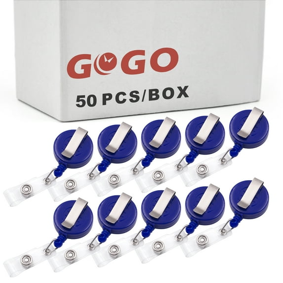 GOGO 50 Pcs Wholesale Retractable Badge Reel Name Tag Holder Reel Key Clip-Solid Blue-50 Pcs