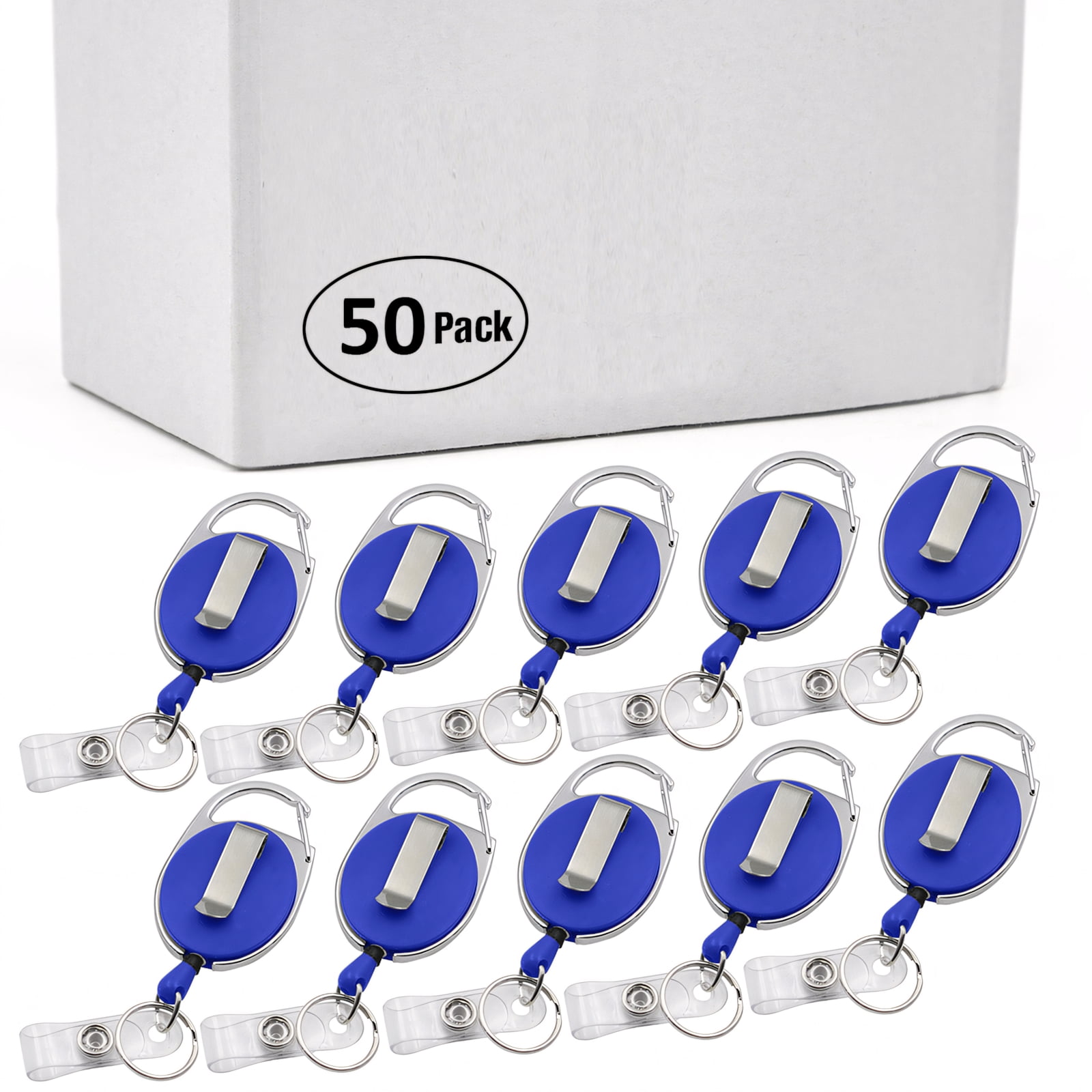 GOGO 50PCS Wholesale Retractable Carabiner Badge Holder ID Card Lanyard-Solid Blue