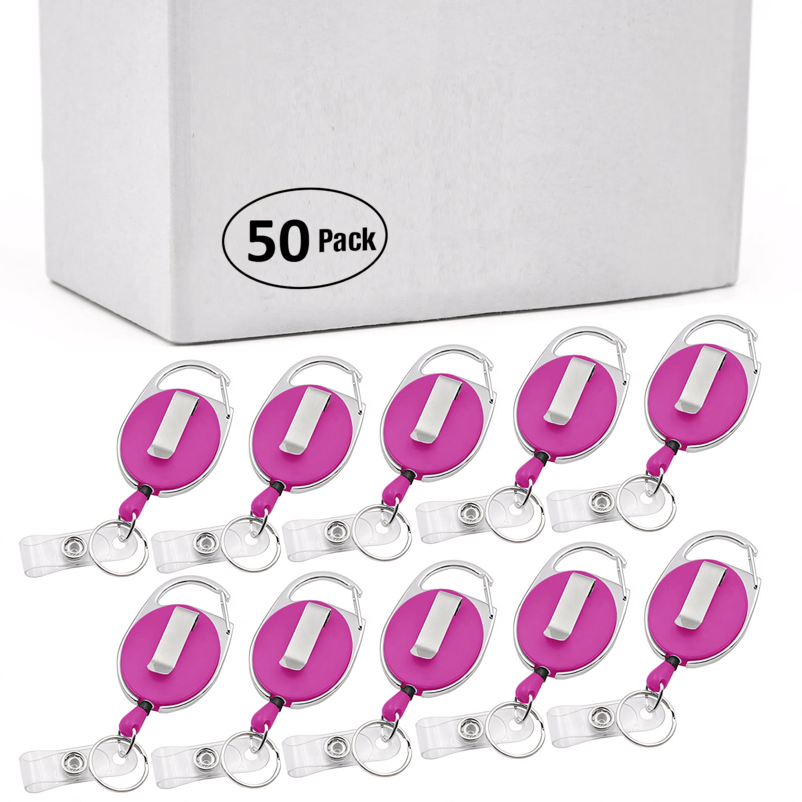 GOGO 50PCS Wholesale Retractable Carabiner Badge Holder ID Card Lanyard-Solid Pink