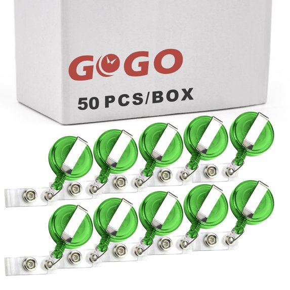 GOGO 50Pcs Transparent ID Card Holder Round Badge Reel-Green