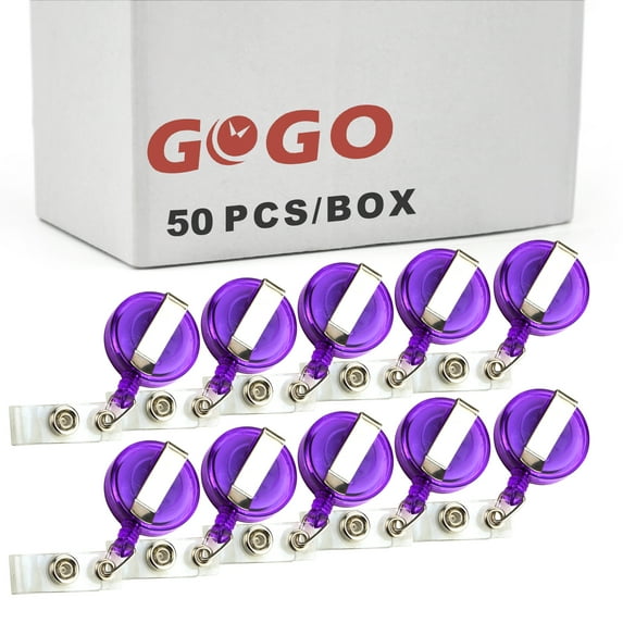 GOGO 50Pcs Transparent ID Card Holder Round Badge Reel-Purple