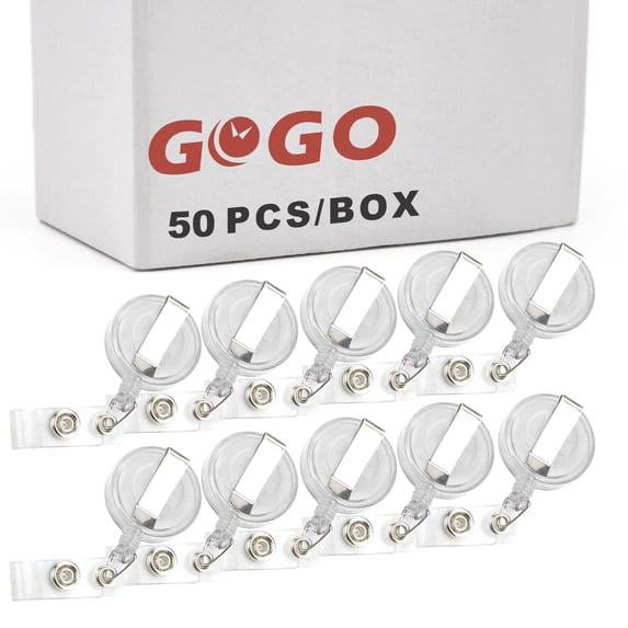 GOGO 50Pcs Transparent ID Card Holder Round Badge Reel-White