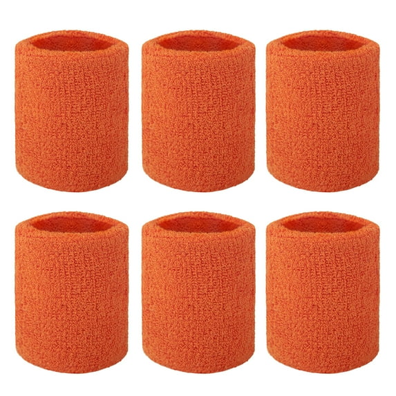 GOGO 6-Piece Wrist Sweatbands Athletic Cotton Terry Cloth Wristband 2 Sizes-Orange-3 inch