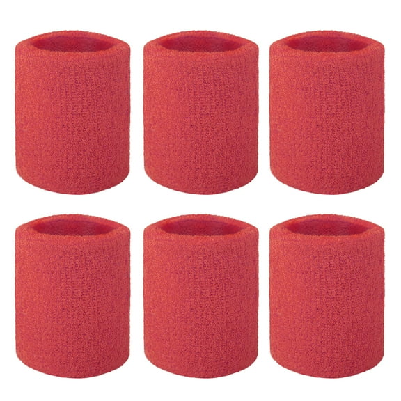 GOGO 6-Piece Wrist Sweatbands Athletic Cotton Terry Cloth Wristband 2 Sizes-Red-3 inch