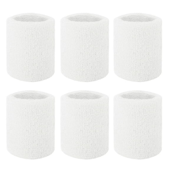 GOGO 6-Piece Wrist Sweatbands Athletic Cotton Terry Cloth Wristband 2 Sizes-White-3 inch