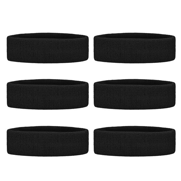 GOGO 6 Pieces Sports Headbands Terry Cloth Sweat Absorbing Head Band-Black