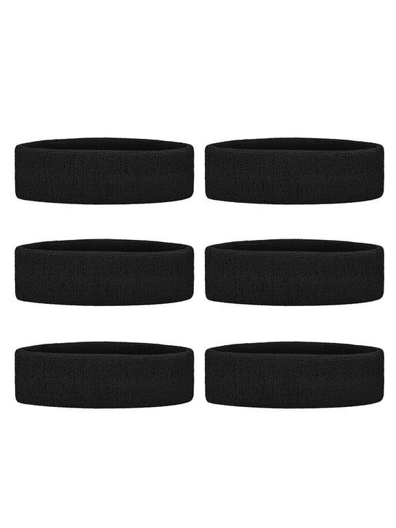 6 Pieces Sports Headbands Terry Cloth Sweat Absorbing Head Band-Black