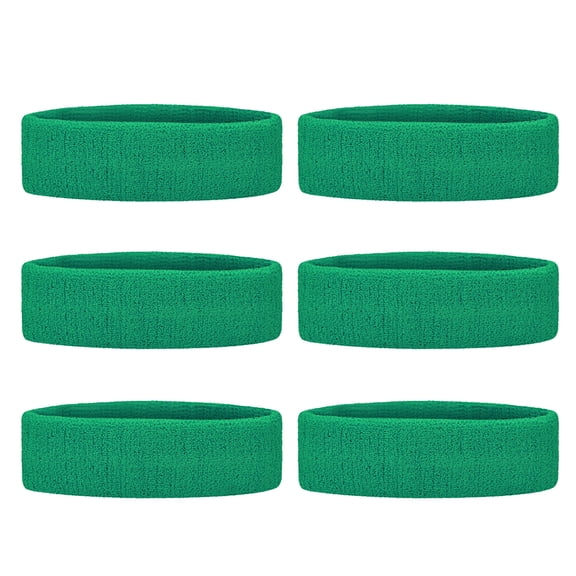 GOGO 6 Pieces Sports Headbands Terry Cloth Sweat Absorbing Head Band-Green