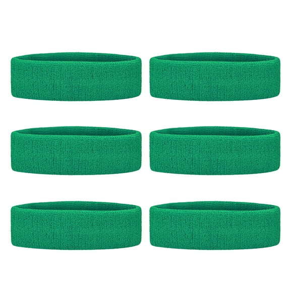 GOGO 6 Pieces Sports Headbands Terry Cloth Sweat Absorbing Head Band-Green