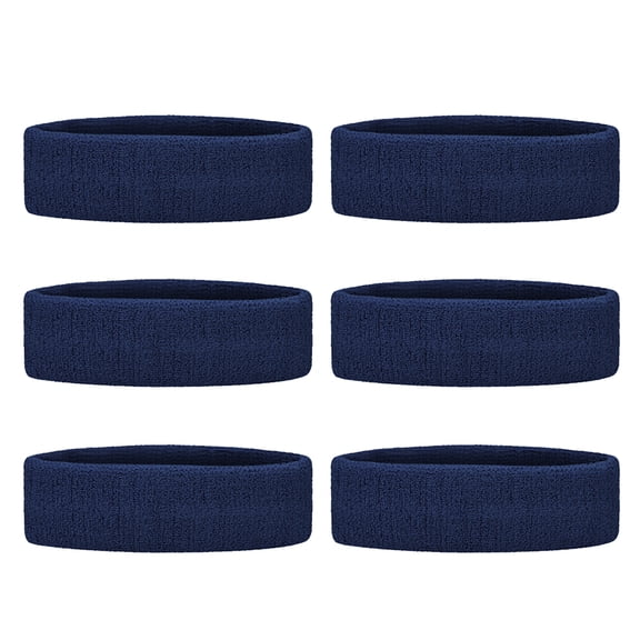 GOGO 6 Pieces Sports Headbands Terry Cloth Sweat Absorbing Head Band-Navy