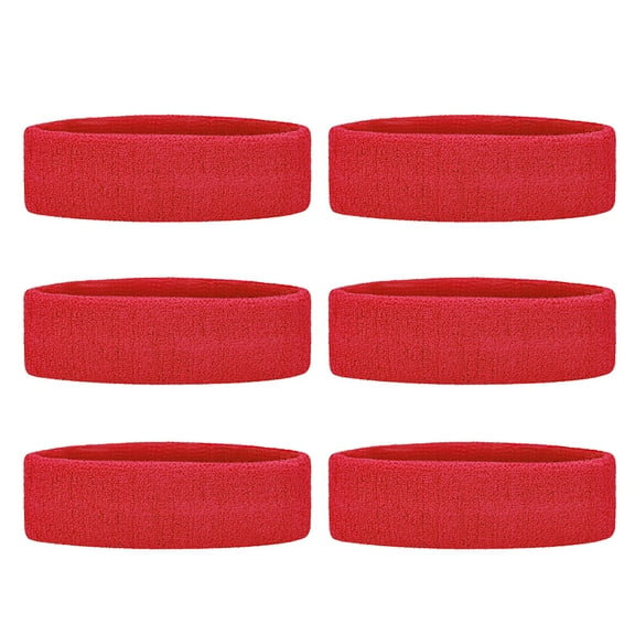 GOGO 6 Pieces Sports Headbands Terry Cloth Sweat Absorbing Head Band-Red