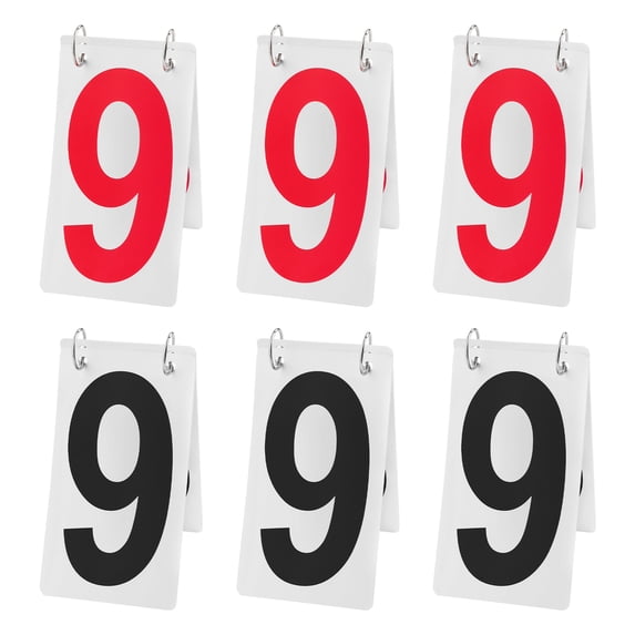 GOGO 6 Sets Baseball Scoreboard Numbers, 4 x 7 inch Plastic Card, Red & Black Number, 0-9 Double Sides