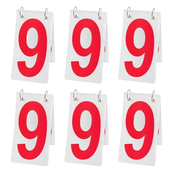 GOGO 6 Sets Baseball Scoreboard Numbers, 4 x 7 inch Plastic White Card with Red Number, 0-9 Double Sides