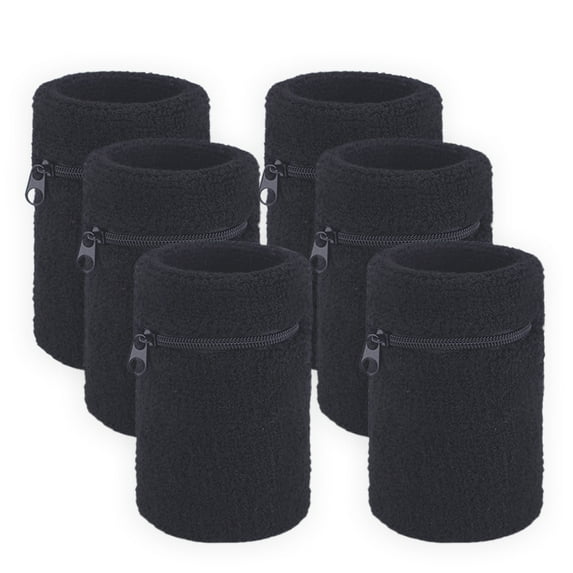 GOGO 6Pcs Terry Cloth Wrist Wallets Thick Sweatband Set Black
