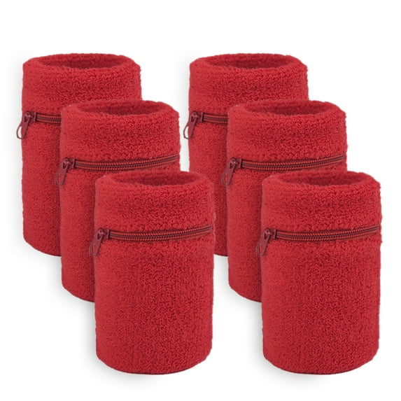 GOGO 6Pcs Terry Cloth Wrist Wallets Thick Sweatband Set Red