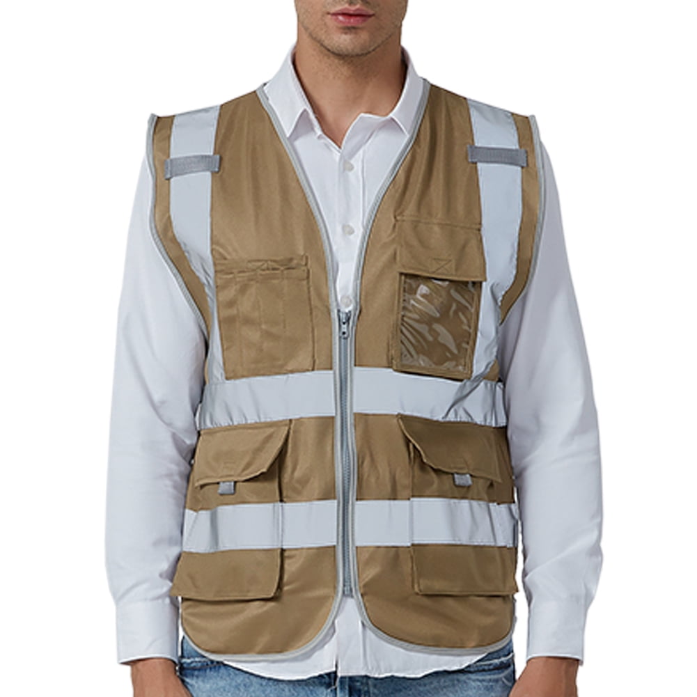 GOGO 9 Pockets High Visibility Zipper Front Safety Vest With Reflective ...