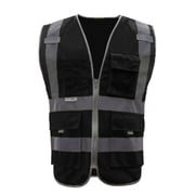 GOGO 9 Pockets High Visibility Zipper Front Safety Vest With Reflective Strips, Meets ANSI Standards