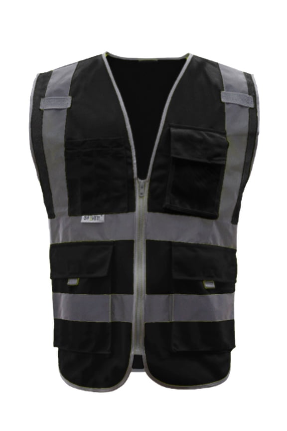 9 Pockets High Visibility Zipper Front Safety Vest With Reflective Strips, Meets ANSI Standards