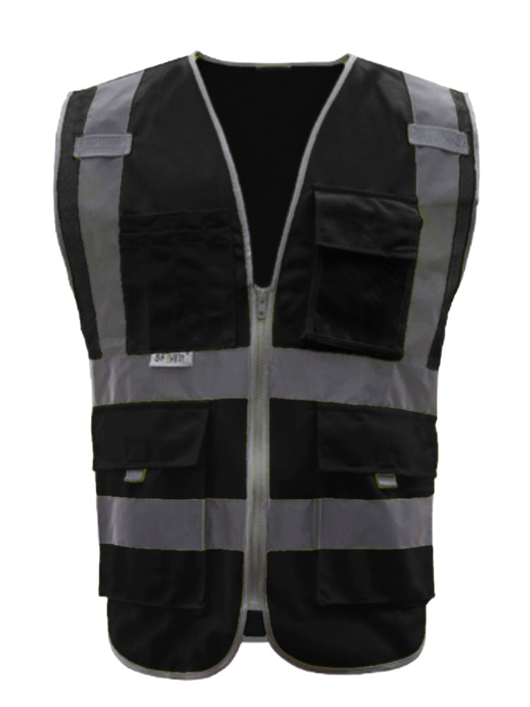 GOGO 9 Pockets High Visibility Zipper Front Safety Vest With Reflective Strips, Meets ANSI Standards