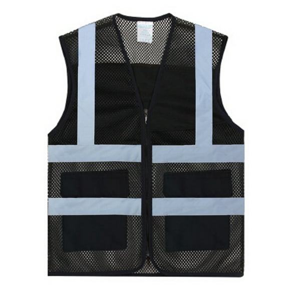 GOGO Asian Unisex Volunteer Vest Safety Reflective Running Cycling Vest with Pockets, Slim Fit-Black-L
