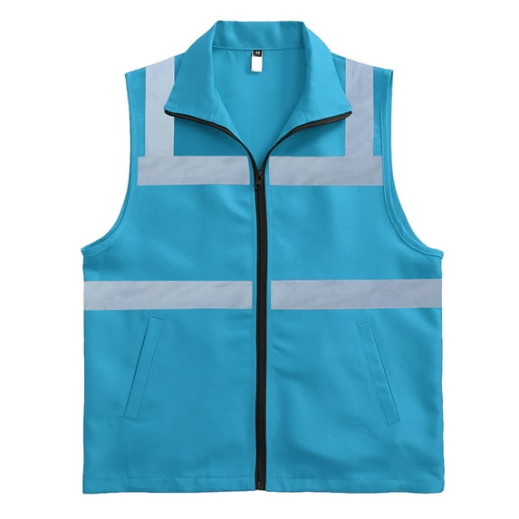 GOGO Asian Unisex Volunteer Vest Safety Reflective Running Cycling Vest with Pockets, Slim Fit-Lightblue Collar-2XL