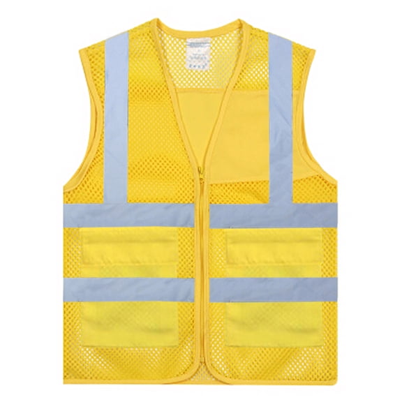 GOGO Asian Unisex Volunteer Vest Safety Reflective Running Cycling Vest with Pockets, Slim Fit-Yellow-XL