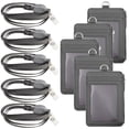 thumbnail image 1 of GOGO Badge Holder with Zip, Slim PU Leather ID Badge Card Wallet Case with 20" Neck Lanyard and Retractable Badge Reel-Gray5Pcs, 1 of 7