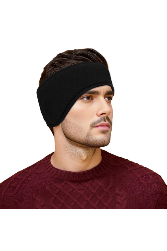 Double Layer Micro-Fleece Headband, Ear Cover Warm Head Band - Black