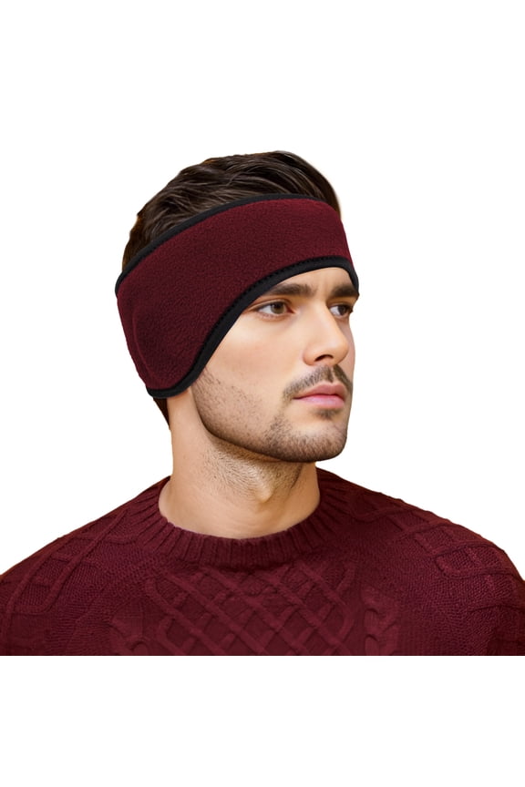 Double Layer Micro-Fleece Headband, Ear Cover Warm Head Band - Burgundy