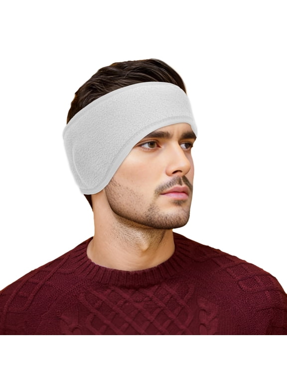 Double Layer Micro-Fleece Headband, Ear Cover Warm Head Band - White