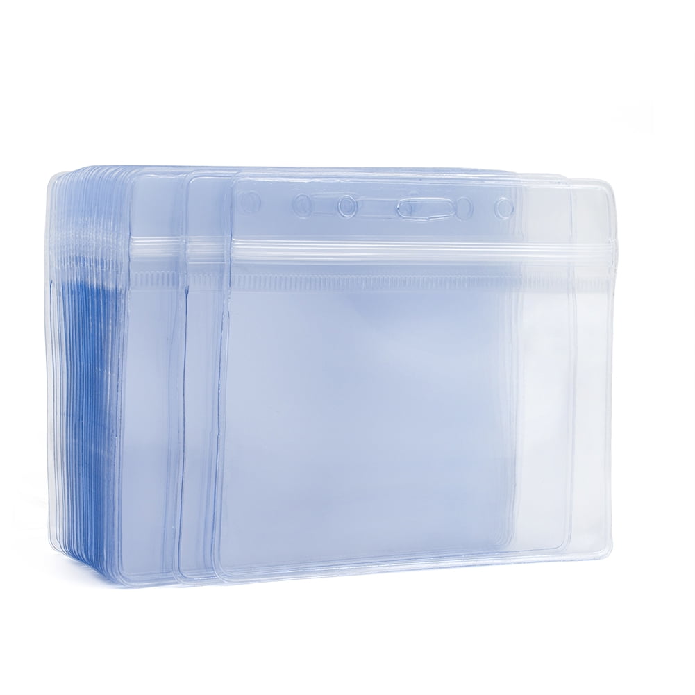 GOGO Heavy Duty ID Card Badge Holder Clear Vinyl Waterproof Type Resealable Zip-horizontal-100 Packs