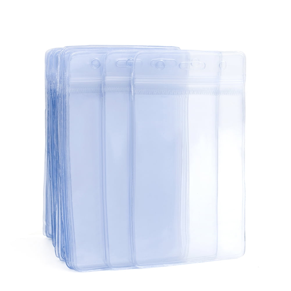 GOGO Heavy Duty ID Card Badge Holder Clear Vinyl Waterproof Type Resealable Zip-vertical-50 Packs