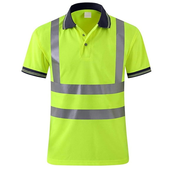 GOGO Polo Shirt Hi Vis Short Sleeve Safety Shirt with Reflective Strips-Yellow-S