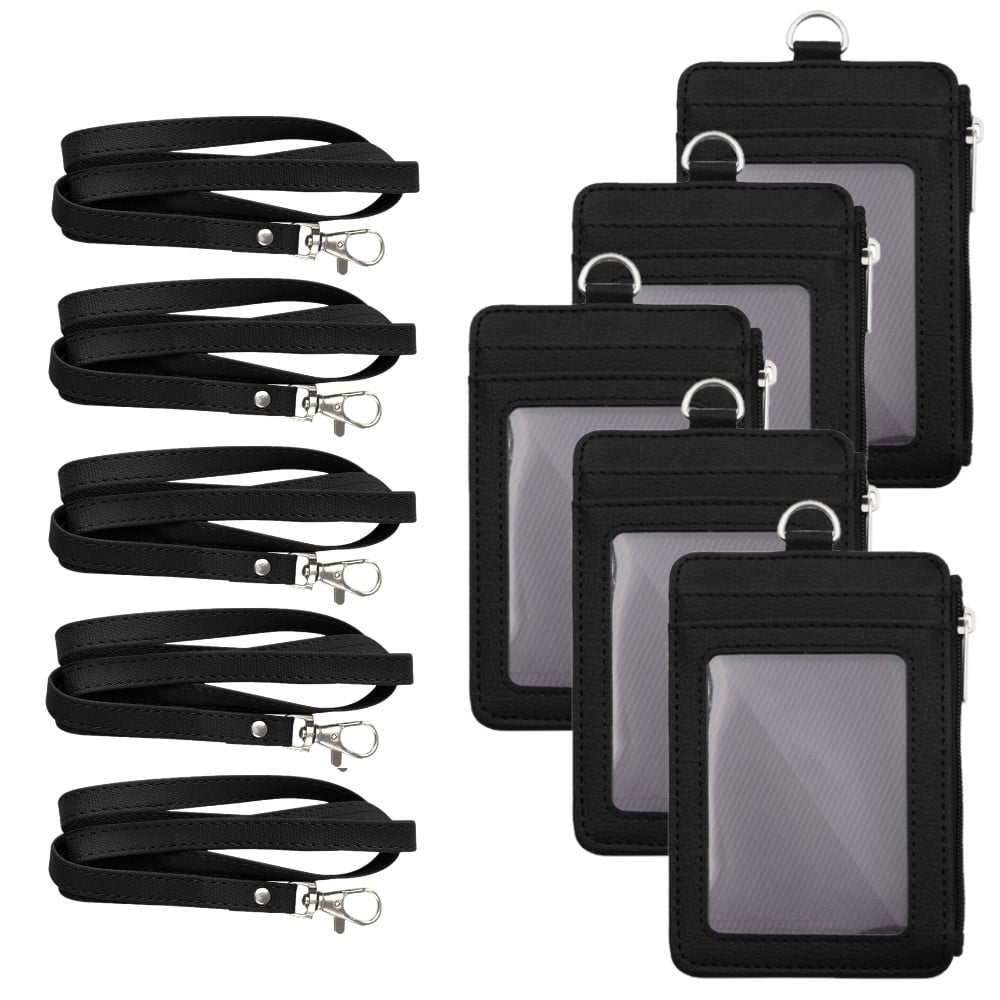 GOGO Professional ID Badge Holder with Zip, 2Sided Vertical Style PU