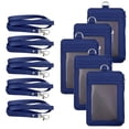 thumbnail image 1 of GOGO Professional ID Badge Holder with Zip, 2-Sided Vertical Style PU Leather ID Badge Holder with Zipper Pocket and Leather Neck Lanyard-Blue5PCS, 1 of 7