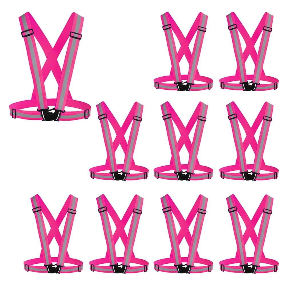 GOGO Reflective Running Vest High Visibility Motorcycle Gear, One Size Fits Most (10 Pack)-Hotpink