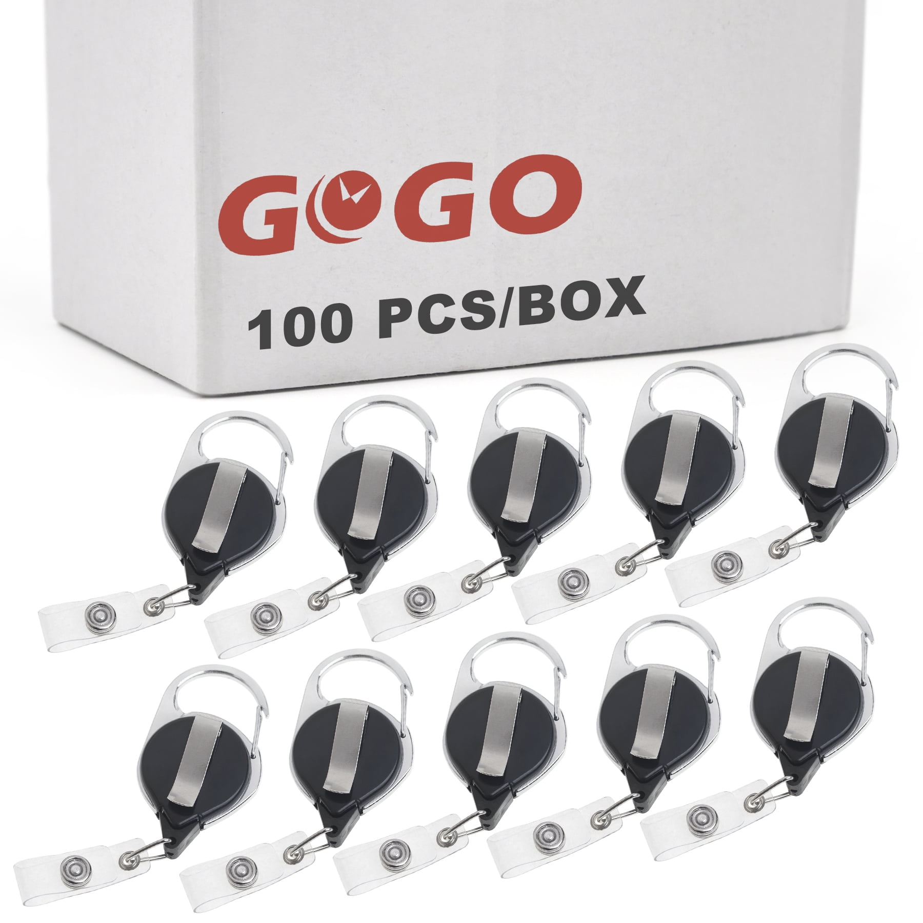 GOGO Retractable Badge Reel Carabiner Clip for Id Card Holder Wholesale Lot of 100