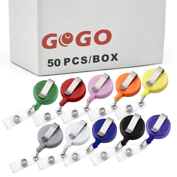 GOGO Retracting Badge Reel Solid Color with Belt Clip for Key Name Card-Assorted50PCS