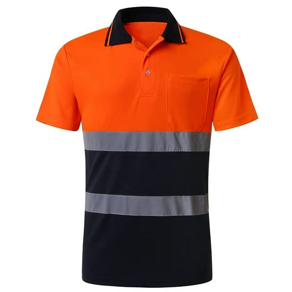 GOGO Safety Polo Shirt Reflective High Visibility Short Sleeve Pocket Tee-Orange/Navy-3XL