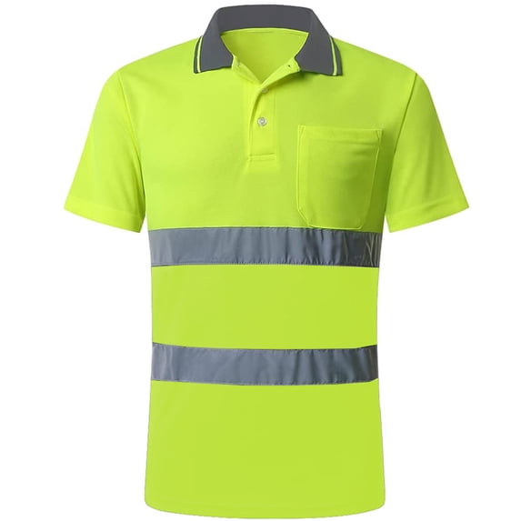GOGO Safety Polo Shirt Reflective High Visibility Short Sleeve Pocket Tee-Yellow-XL