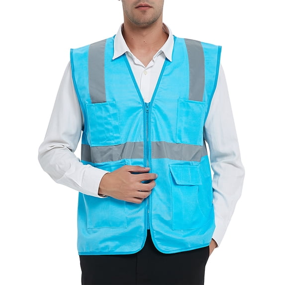 GOGO Safety Vest High Visibility Reflective Tape with Multi Pockets and Pen Dividers-Sapphire-S